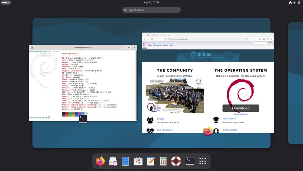 Escritorio de Debian 13 «trixie» con GNOME